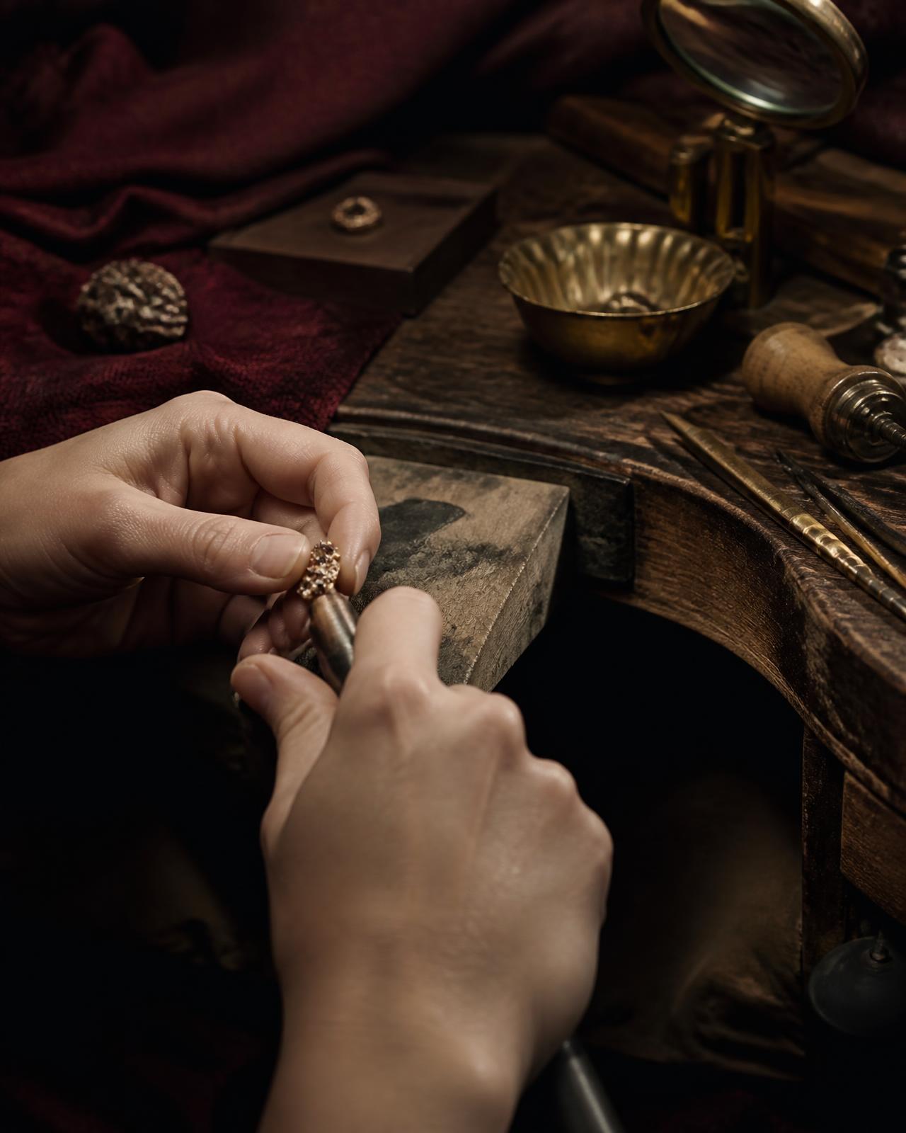 Jeweler working on a finely detailed piece